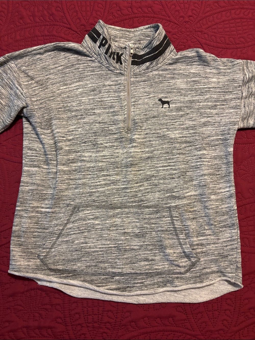 PINK Victoria's Secret Gray Heather Quarter-Zip Pullover
